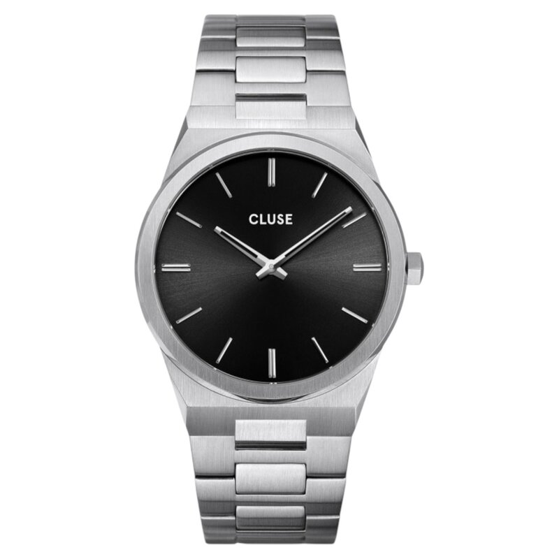 Cluse Minimalistische Eleganz CLUSE Vigoureux CW0101503004 – Herrenuhr Silber mit schwarzem Zifferblatt