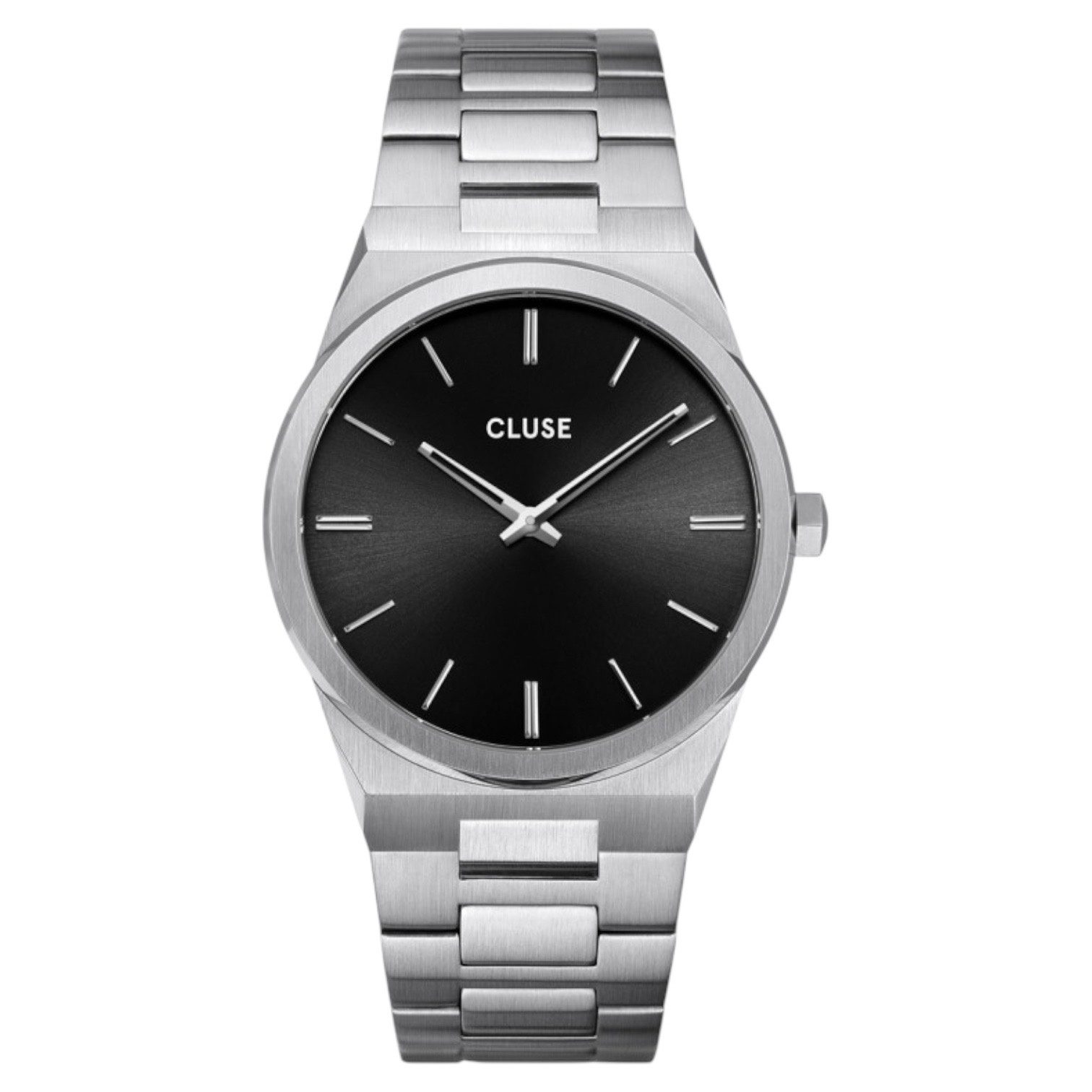 Cluse Minimalistische Eleganz CLUSE Vigoureux CW0101503004 – Herrenuhr Silber mit schwarzem Zifferblatt