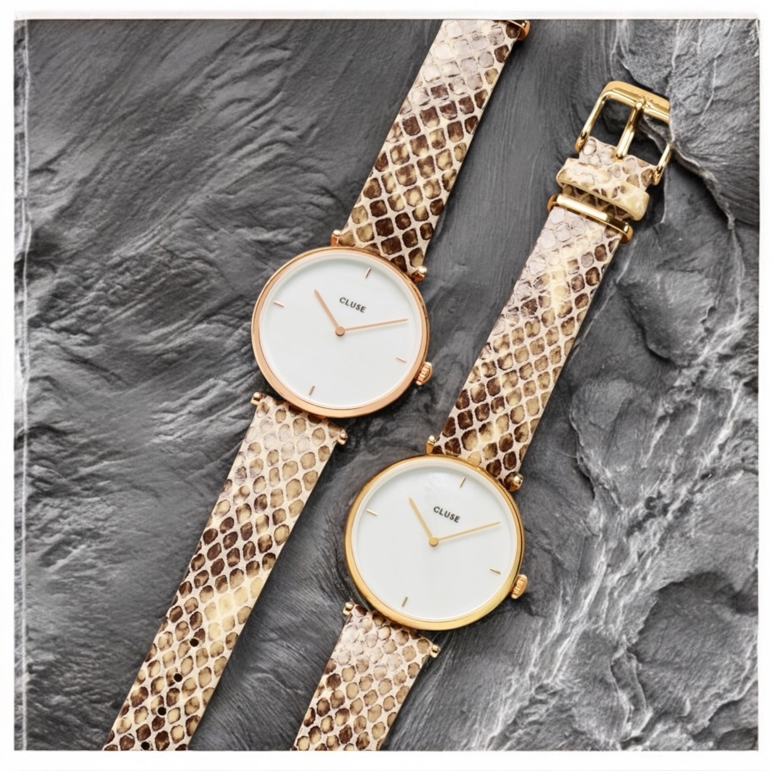 Cluse Minimalistische Eleganz CLUSE Damenuhr Python-Lederarmband