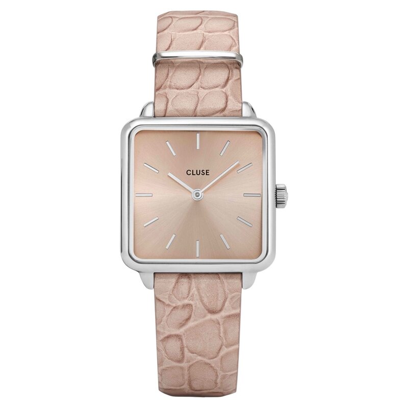 Cluse Minimalistische Eleganz CLUSE La Tétragone CL60019 – eckige Damenuhr Silber-Rosé