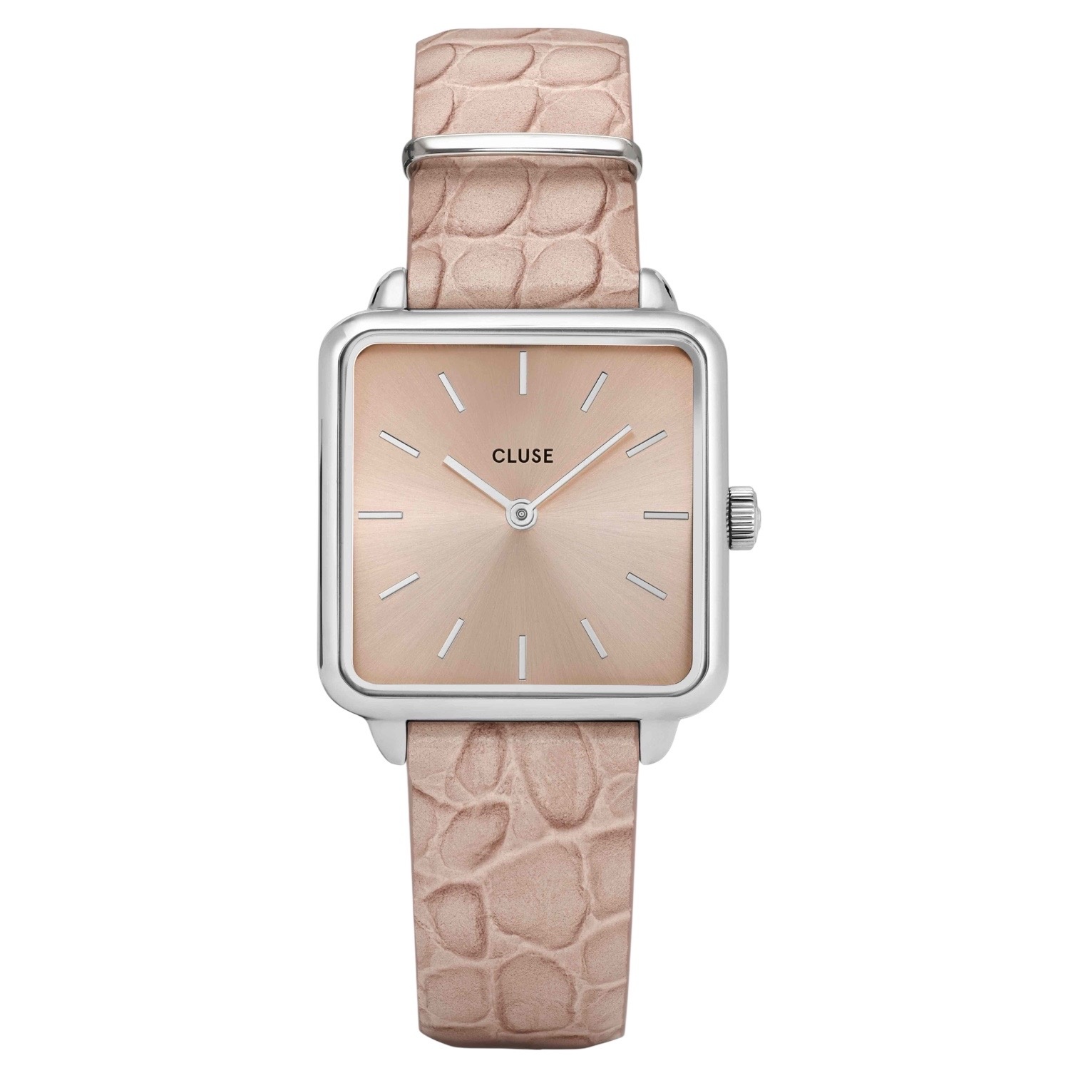 Cluse Minimalistische Eleganz CLUSE La Tétragone CL60019 – eckige Damenuhr Silber-Rosé