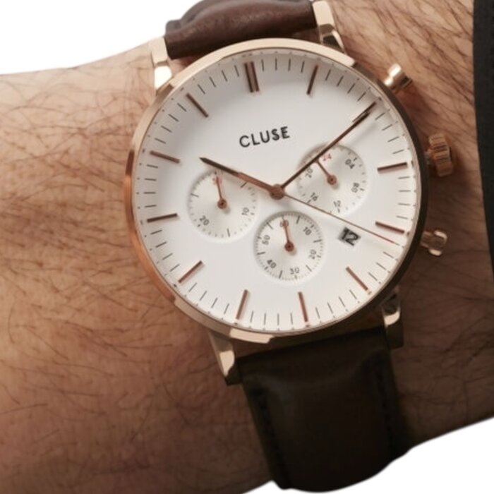 Cluse Minimalistische Eleganz CLUSE Aravis CW0101502002 – Herrenuhr Chronograph Roségold