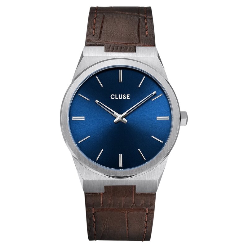 Cluse Minimalistische Eleganz Cluse Vigoureux Herrenuhr mit blauem Zifferblatt und braunem Lederarmband
