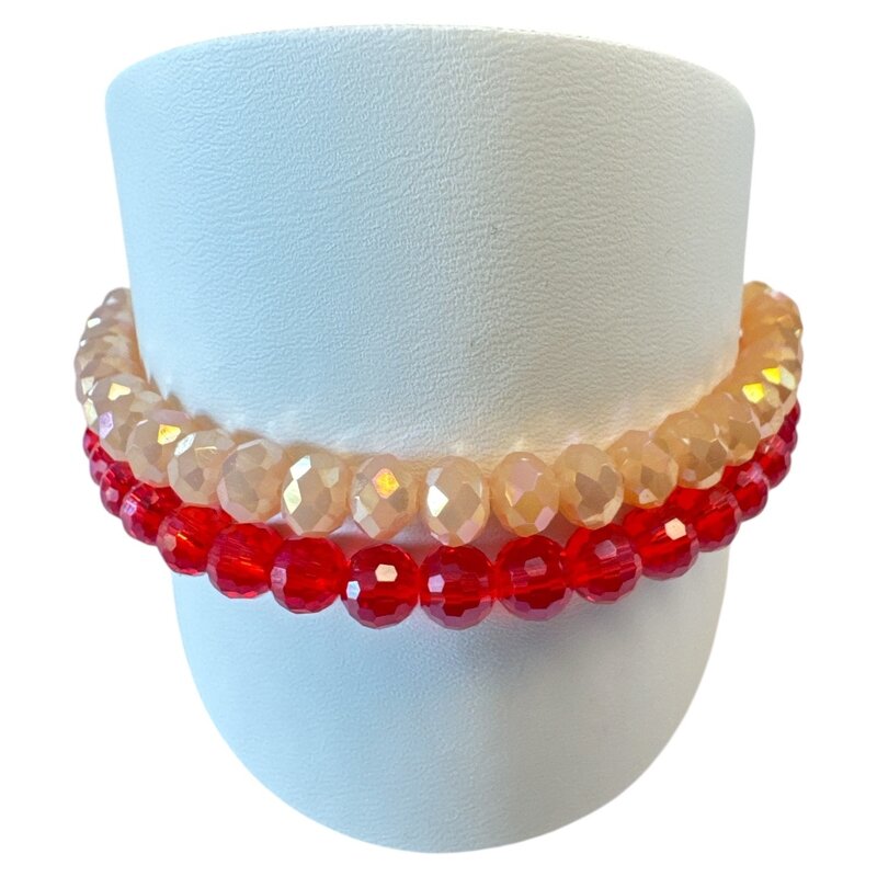 LIZAS LIZAS Armband-Set – Rot & Champagner, 4 mm