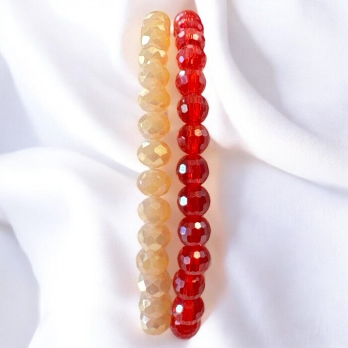 LIZAS LIZAS Armband-Set – Rot & Champagner, 4 mm