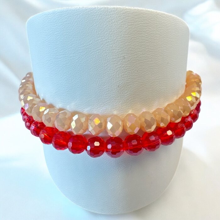 LIZAS LIZAS Armband-Set – Rot & Champagner, 4 mm