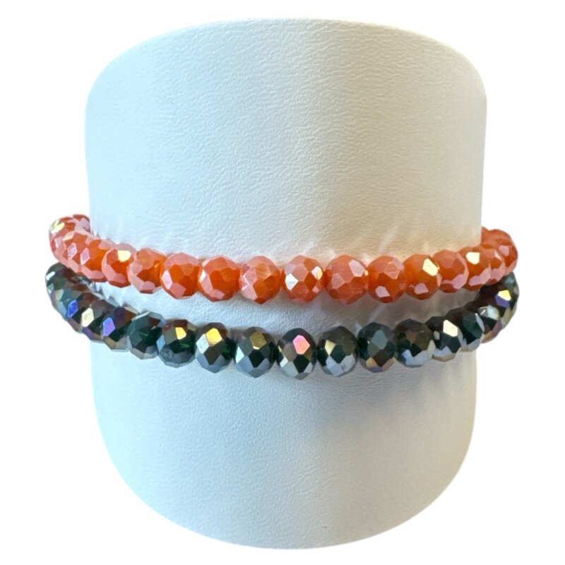 LIZAS LIZAS Armband-Set 4mm Glasperlen – Orange & Dunkelgrün irisierend