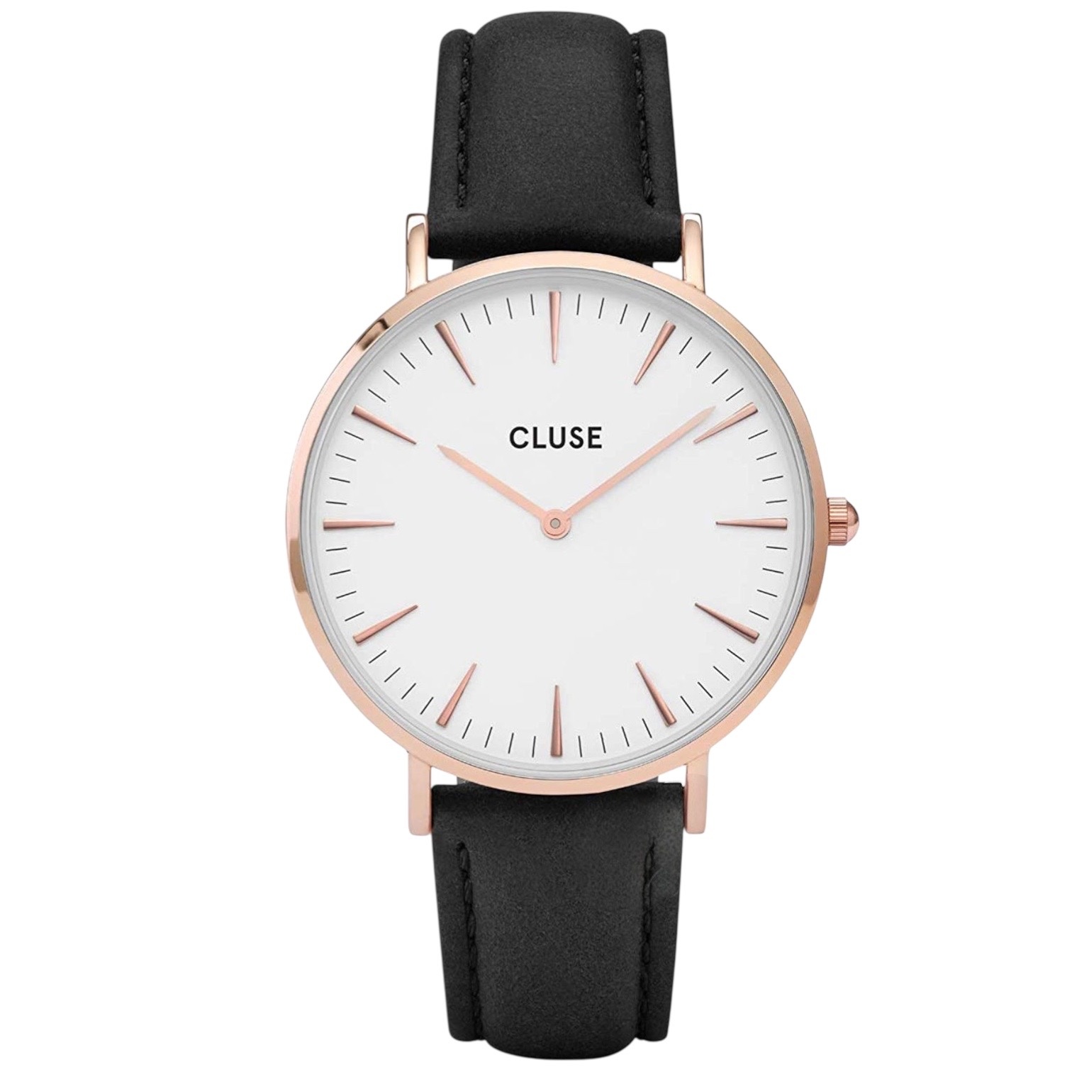 Cluse Minimalistische Eleganz Unisex -Armbanduhr in Roségold mit schwarzem Lederarmband