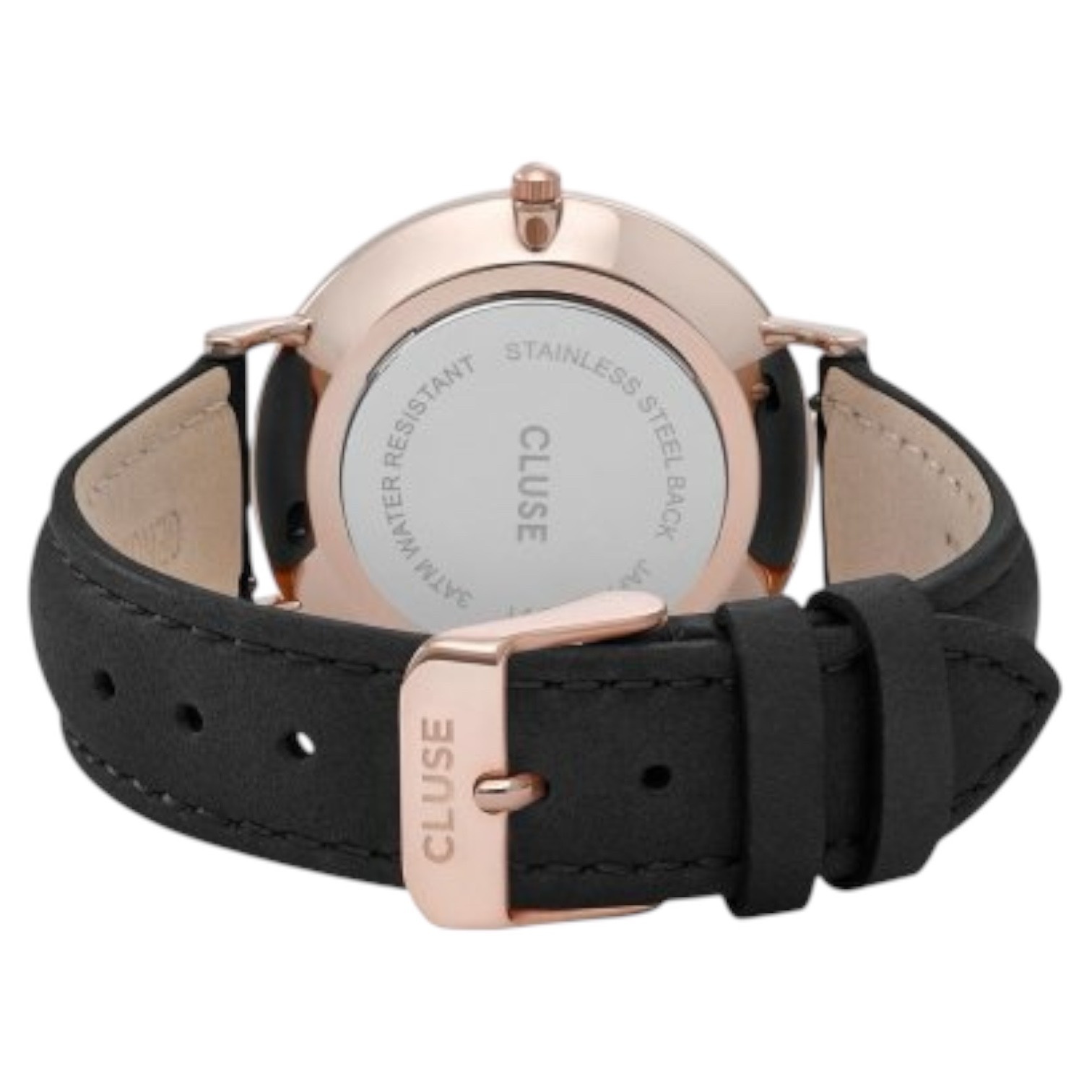 Cluse Minimalistische Eleganz Unisex -Armbanduhr in Roségold mit schwarzem Lederarmband