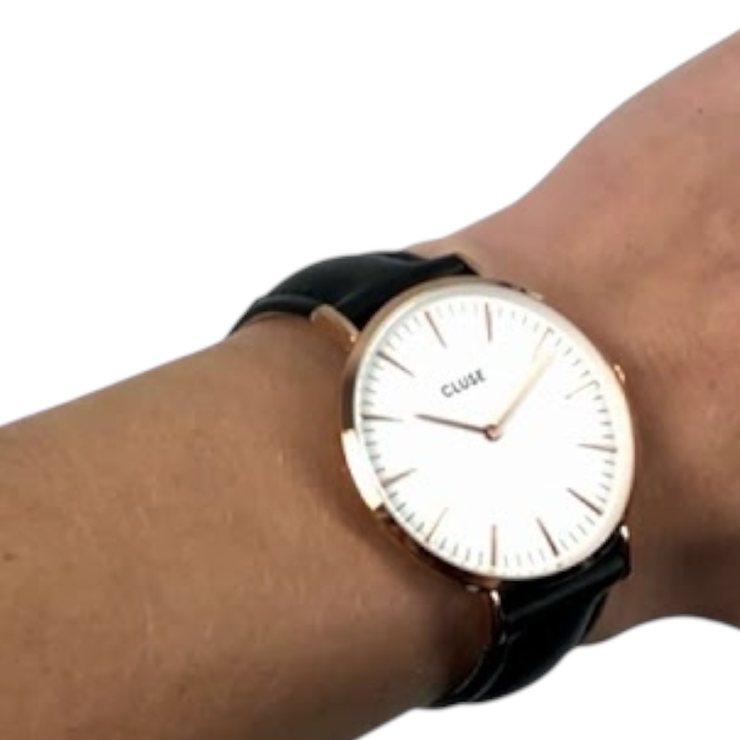 Cluse Minimalistische Eleganz Unisex -Armbanduhr in Roségold mit schwarzem Lederarmband