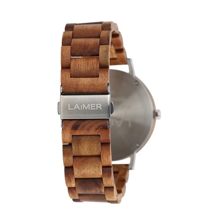 LAimer Unisex-Holzuhr aus Teakholz mit echtem Granit-Zifferblatt