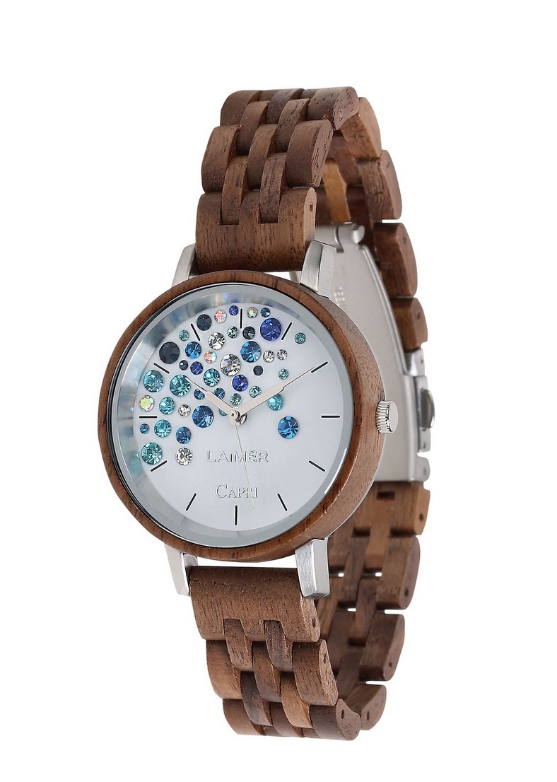 LAimer Elegante Damenuhr aus Walnussholz und Swarovski-Akzenten