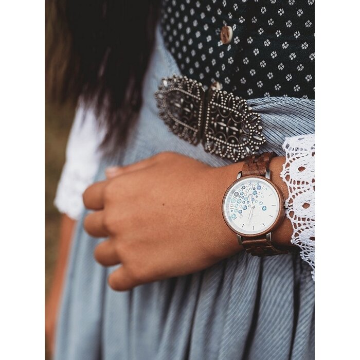 LAimer Elegante Damenuhr aus Walnussholz und Swarovski-Akzenten