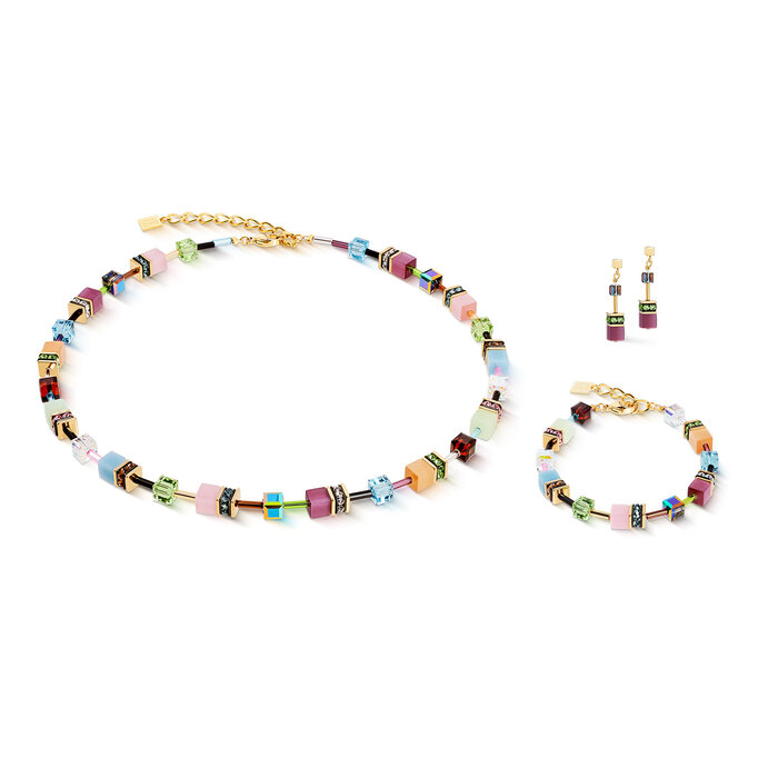 COEUR DE LION GeoCUBE® Iconic Halskette Art Nouveau gold – Pastelltöne & goldene Akzente