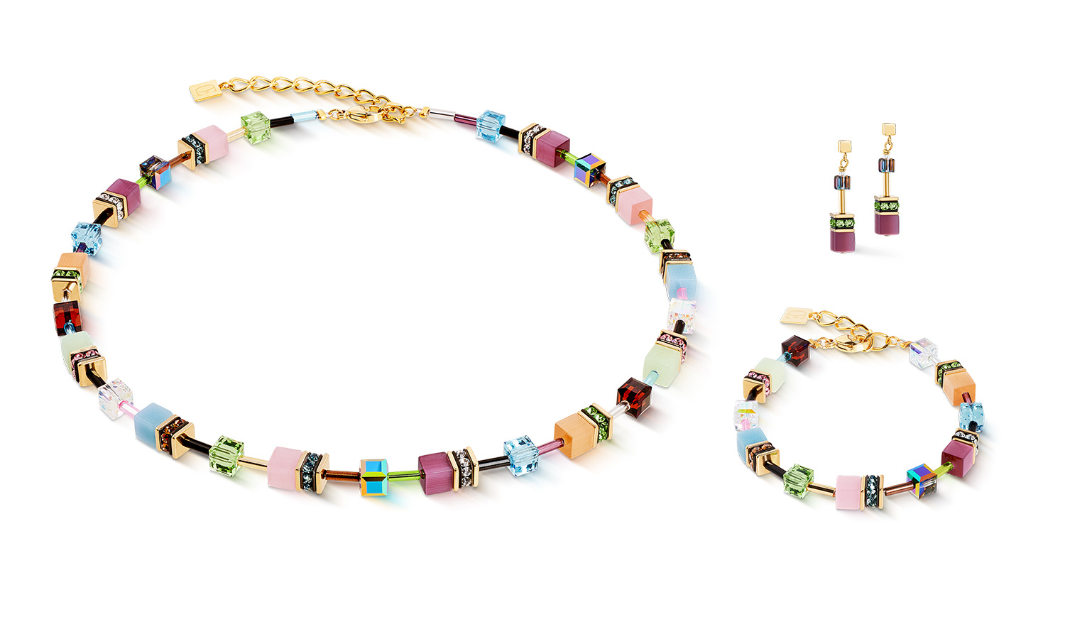 COEUR DE LION GeoCUBE® Iconic Armband Art Nouveau gold – Multicolor Pastell & goldene Details