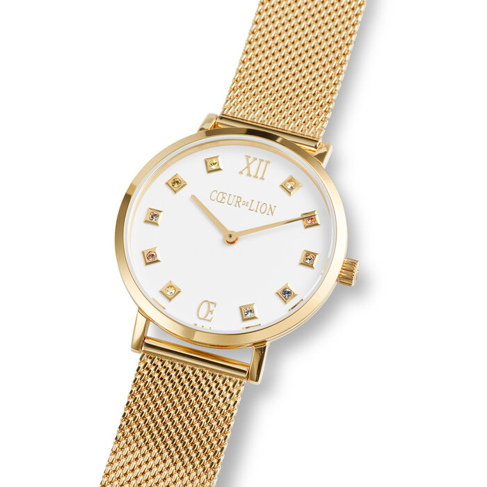 COEUR DE LION Coeur de Lion Damenuhr Gold – Milanaise Armband Weiß Zifferblatt