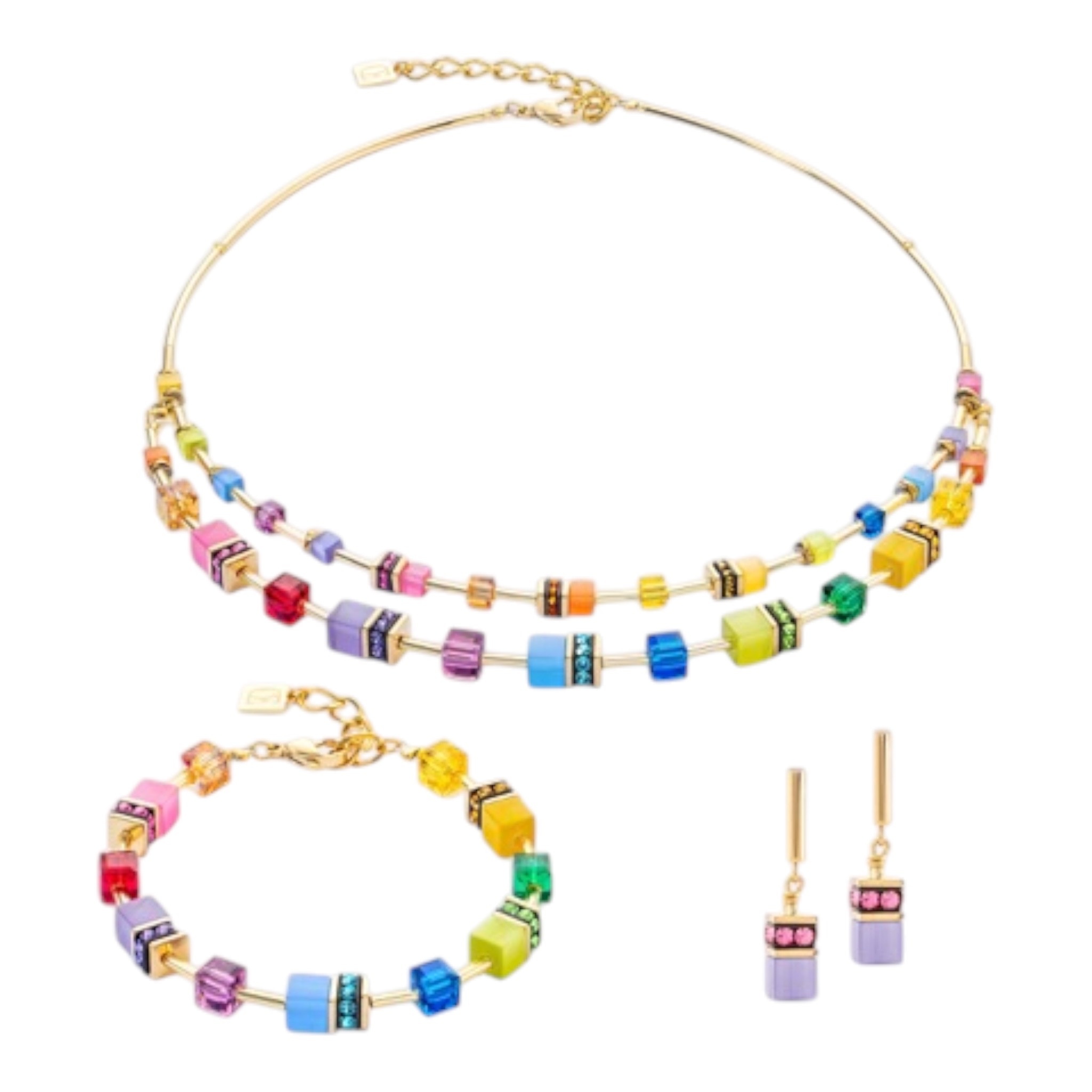 COEUR DE LION Coeur de Lion GeoCUBE Halskette Gold Rainbow – bunte Schmuckkette Damen