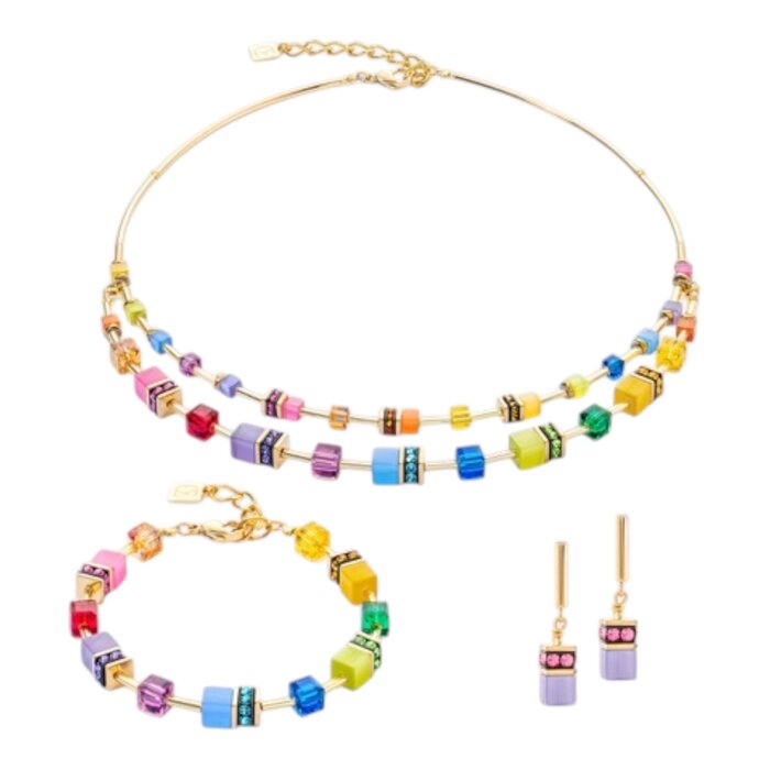 COEUR DE LION Coeur de Lion GeoCUBE Ohrhänger Gold Rainbow – bunte Damen Ohrringe