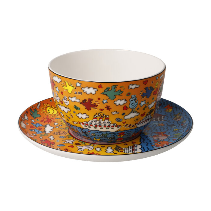 Goebel Porzellan Milchkaffeetasse mit Unterteller I James Rizzi I The Romance of the Sea
