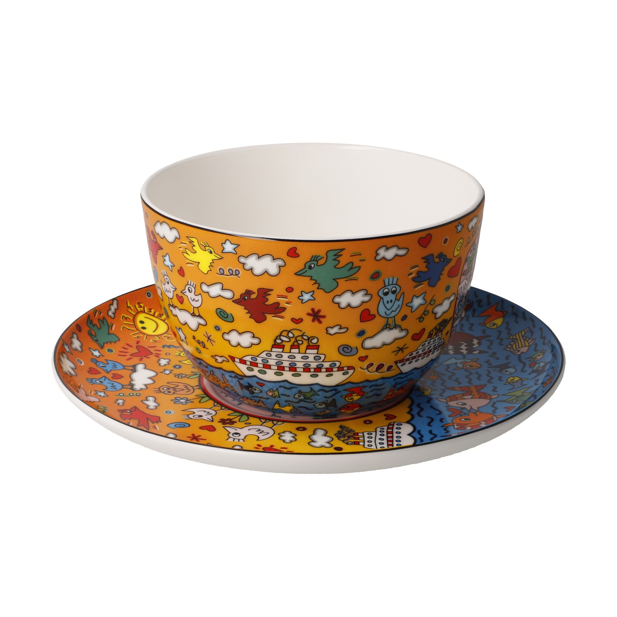 Goebel Porzellan Milchkaffeetasse mit Unterteller I James Rizzi I The Romance of the Sea