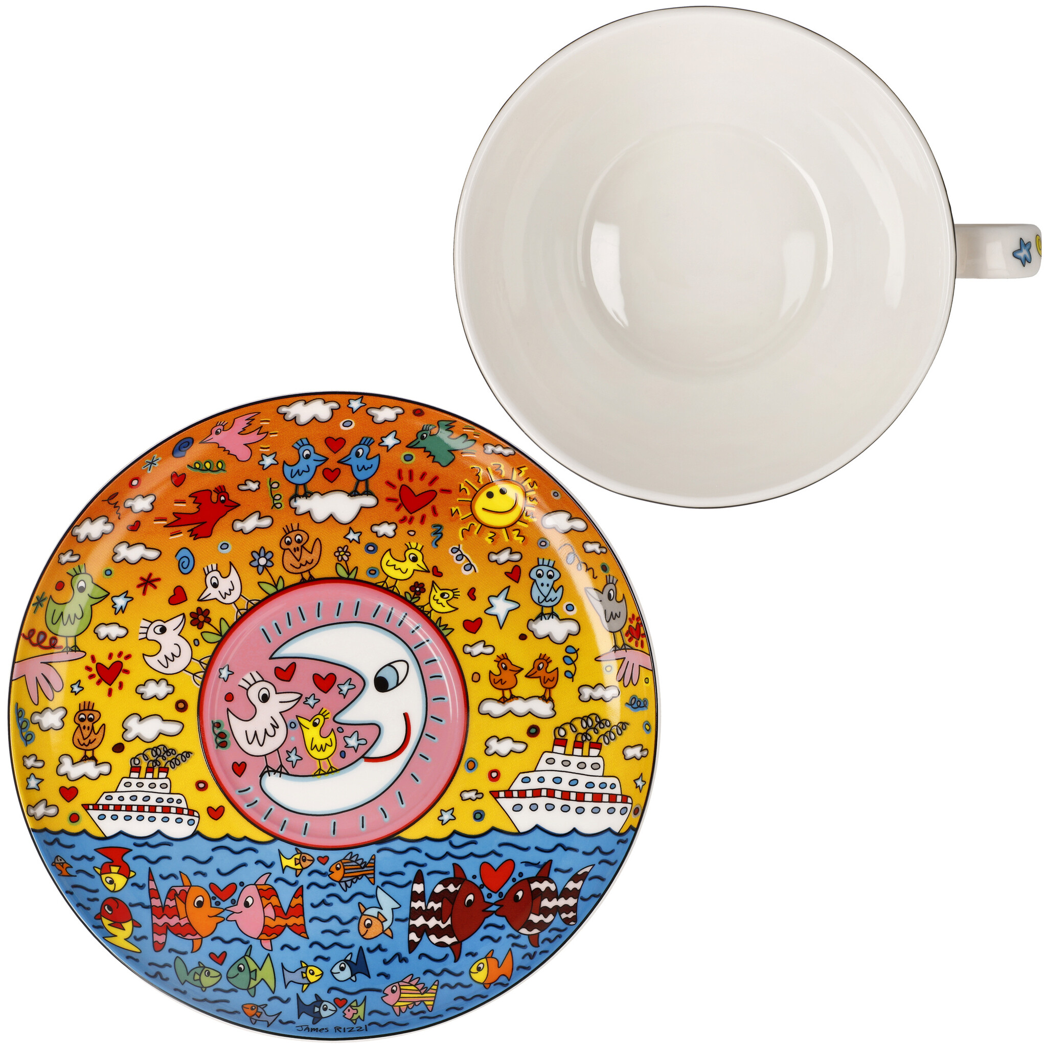 Goebel Porzellan Milchkaffeetasse mit Unterteller I James Rizzi I The Romance of the Sea
