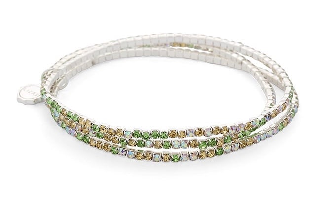 LIZAS LIZAS Armband „Hanson“ Green – mehrreihiges Stretch-Armband mit funkelnden Glassteinen