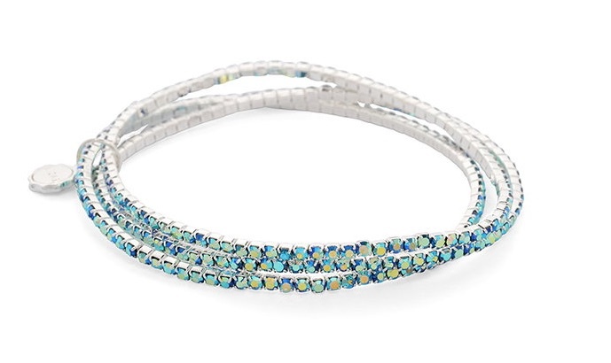 LIZAS LIZAS Armband „Hanson“ Arctic Blue – mehrreihiges Stretch-Armband mit funkelnden Glassteinen