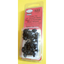 #522 Spur H0 36'Smooth Back Metallradsätze für Personenwagen 12 Stück