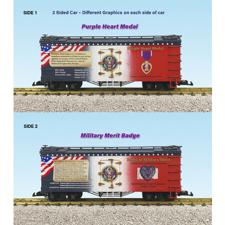 USA TRAINS Reefer Purple Heart and Military Merit Badge Patriotic Car - 2 Sided Car