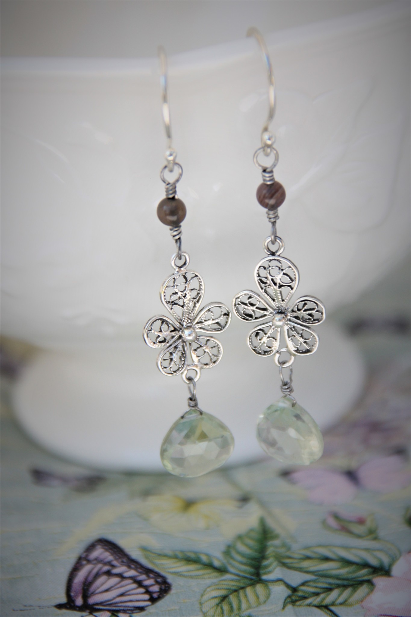 Yvone Christa Long silver earrings with Aqua Lemuria