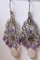 Yvone Christa Silver earrings with Amethyst and Rose Quartz