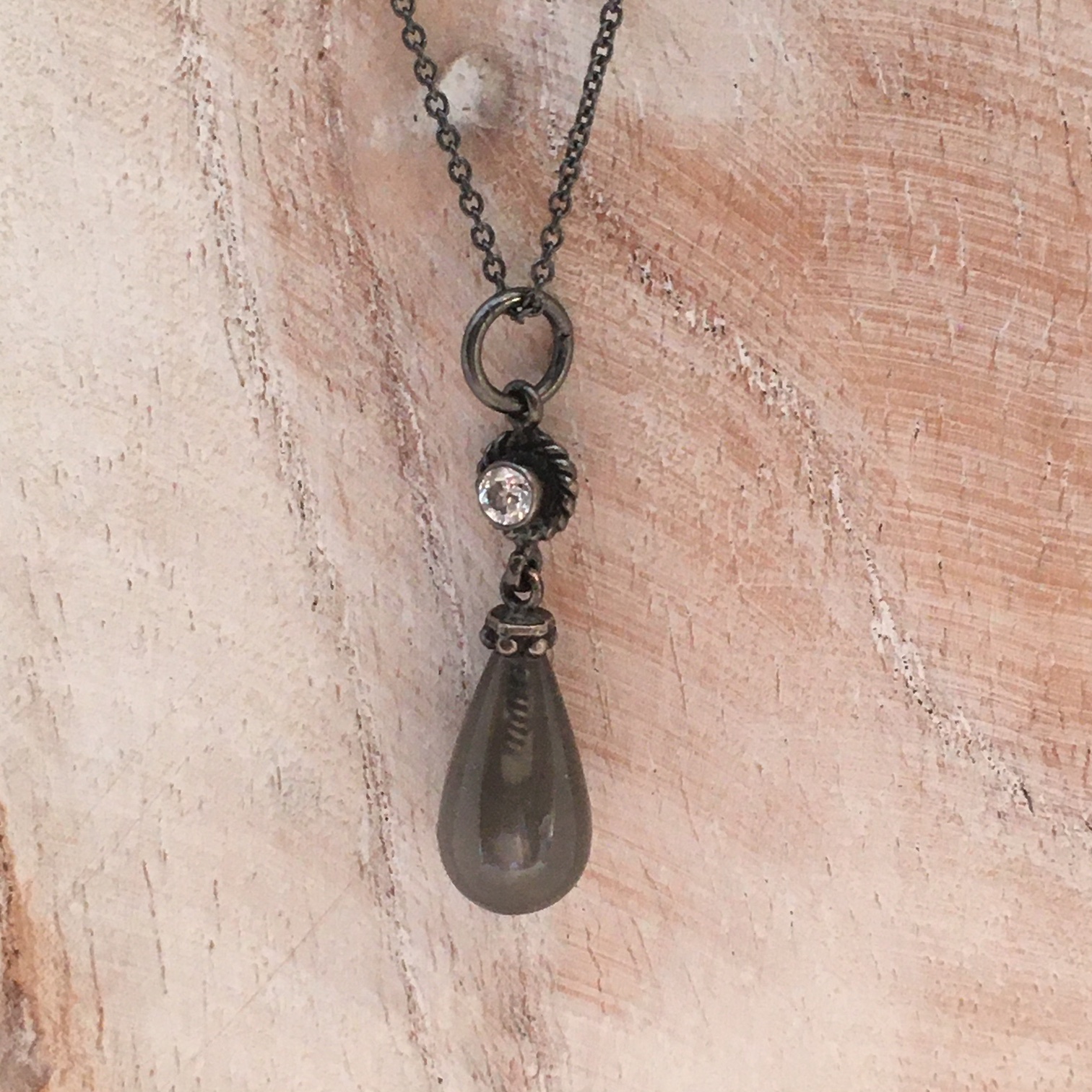 Carré Jewellery Grey moonstone pendant on necklace