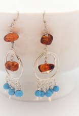 Lacom gems Lange oorbellen met Amber en Turquoise