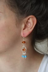 Lacom gems Long silver earrings with Amber and Turquoise