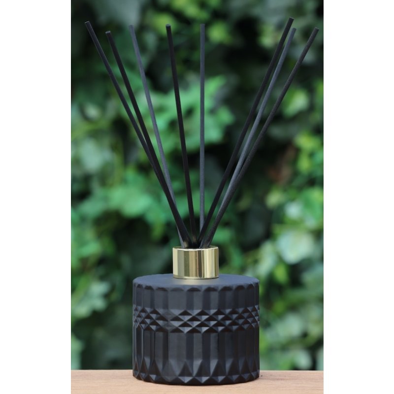 Facet geurstokjes in zwart glas
