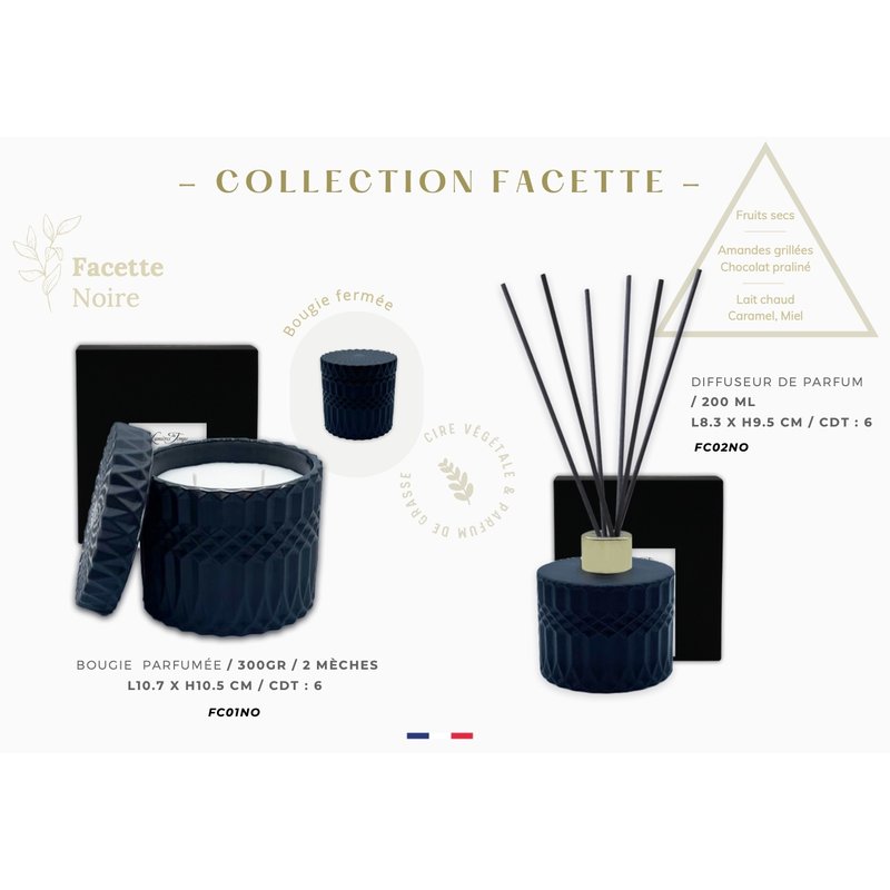 Facet geurstokjes in zwart glas