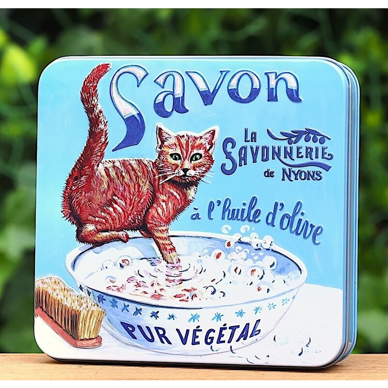 Blik met 4 zepen met rode poezen