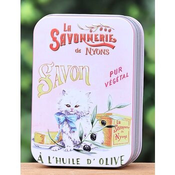 Savonnerie de Nyons Groot blik zeep witte poes