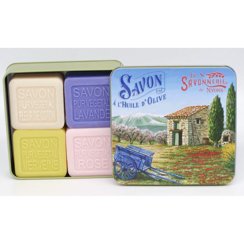 Blik met 4 zepen met dessin cabanon