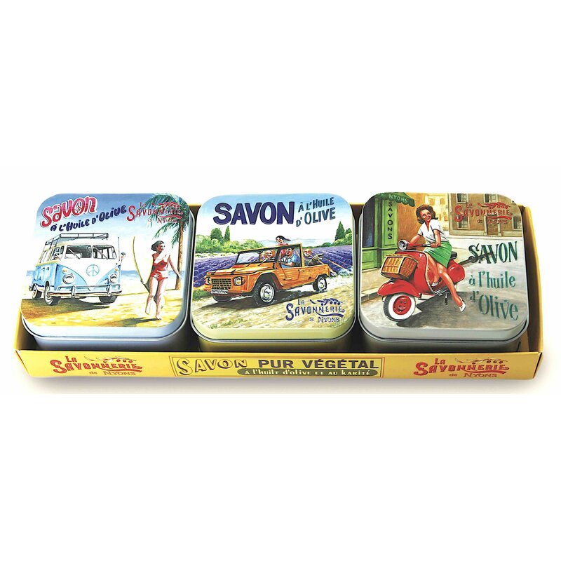 Doosje met drie blikjes zeep