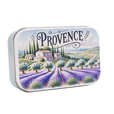 Blikje zeep lavendelveld