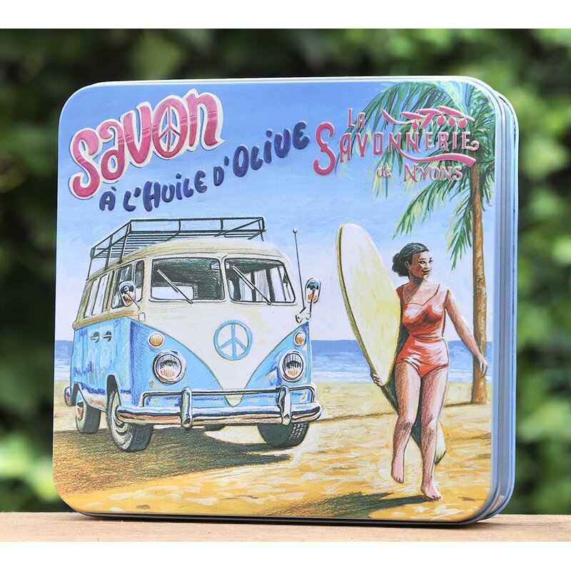 Blik met 4 zepen met dessin VW Combi