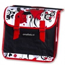 omafiets.nl dobbelt taske - sort med lyserøde hjerter