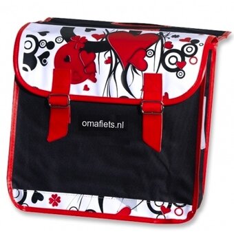 omafiets.nl doble bolsa - negro con corazones de color rosa
