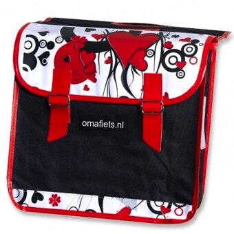 omafiets.nl double bag - black with pink hearts