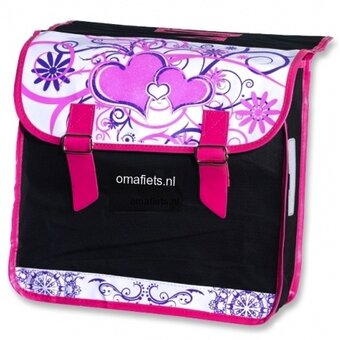 omafiets.nl dobbelt taske - sort med lyserøde hjerter - Copy