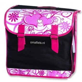 omafiets.nl double bag - black with pink hearts - Copy - Copy