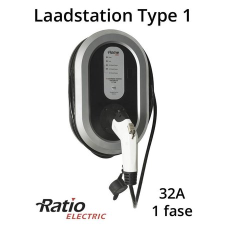 Ratio EV Home Box Laadstation type 1, 1 fase 32A met 5 meter vaste rechte laadkabel