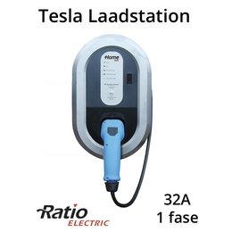 Ratio Tesla Laadstation type 2, 32A, 1 fase, rechte laadkabel