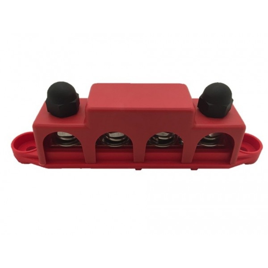 DC plus (+) verdeelrail 4xM10 + 3xM4 Rood